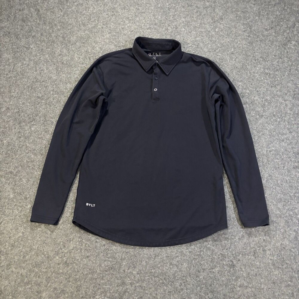 BYLT Polo Shirt Mens Medium Long Sleeve Stretch Navy